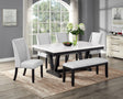 Varley Vance dining set main view showing white marble top table and upholstered chairs