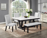Varley Vance dining set main view showing white marble top table and upholstered chairs