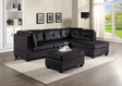 Main view of Sienna black velvet tufted sectional sofa with ottoman