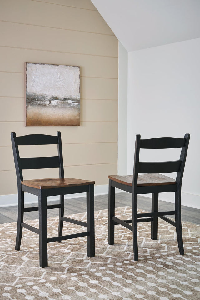 Valebeck black and brown counter height barstool front angle