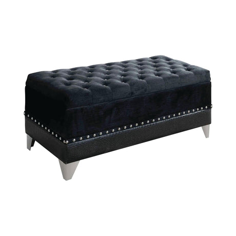 Barzini Black Tufted Storage Bench front view