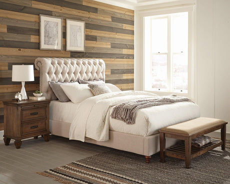 Devon Button Tufted Upholstered Full Bed Beige, front angle view
