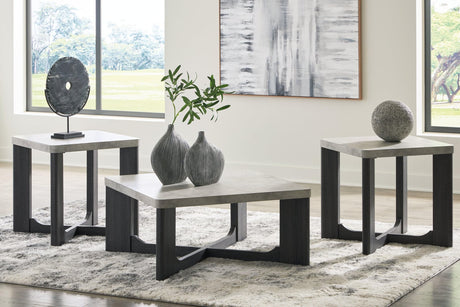 Sharstorm Two-Tone Gray coffee table with faux cement tabletop and charcoal gray wood grain frame