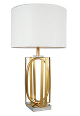 White and gold textured ceramic table lamp, front view
