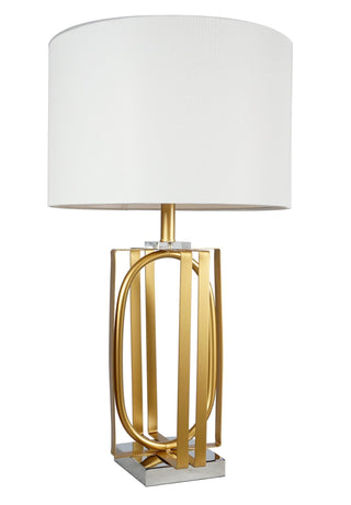 White and gold textured ceramic table lamp, front view