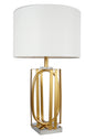 White and gold textured ceramic table lamp, front view