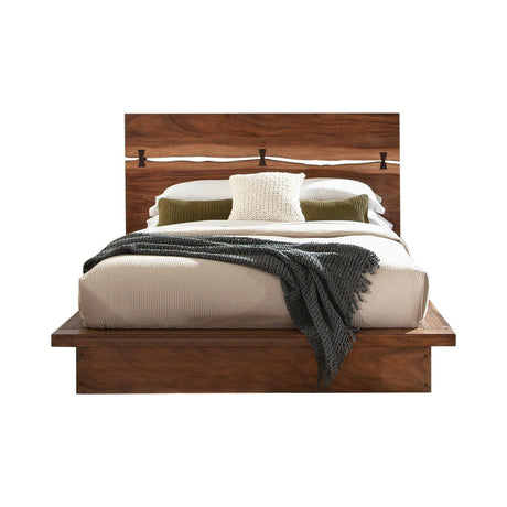Winslow Storage Queen Bed front view in Smokey Walnut and Coffee Bean