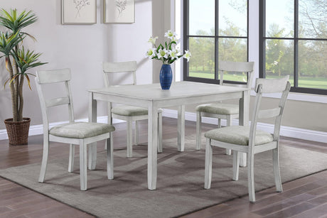 Henderson 5-piece dining set main view with driftwood finish and fabric upholstered chairs