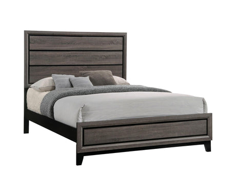 Watson Queen Bed Grey Oak and Black - Front angle view