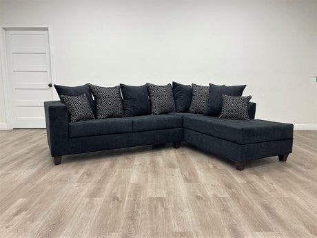Hollywood Black Velvet Upholstered Sectional sofa, front view