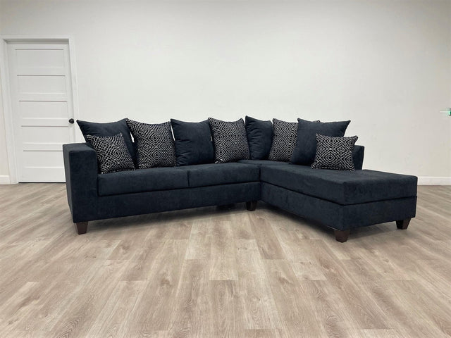 Hollywood Black Velvet Upholstered Sectional sofa, front view