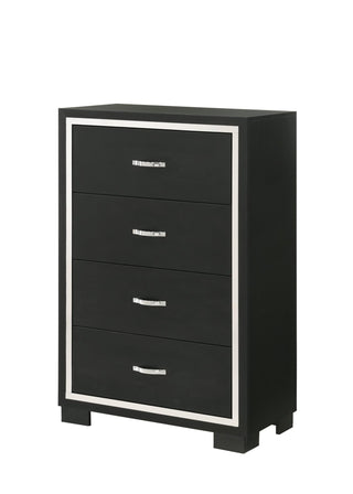 Gennro Black Modern Contemporary Solid Wood 5-Drawers Chest - front view