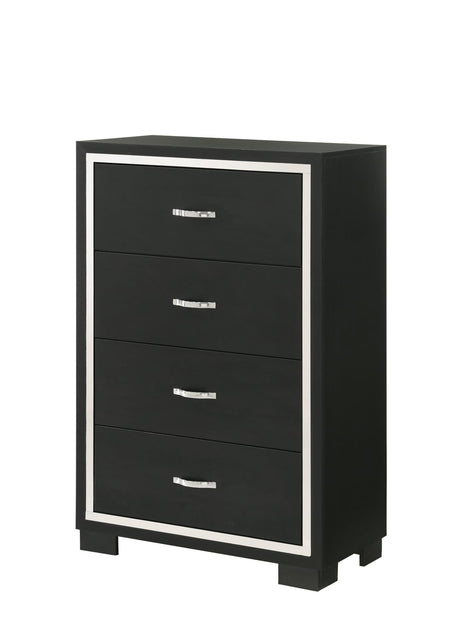 Gennro Black Modern Contemporary Solid Wood 5-Drawers Chest - front view