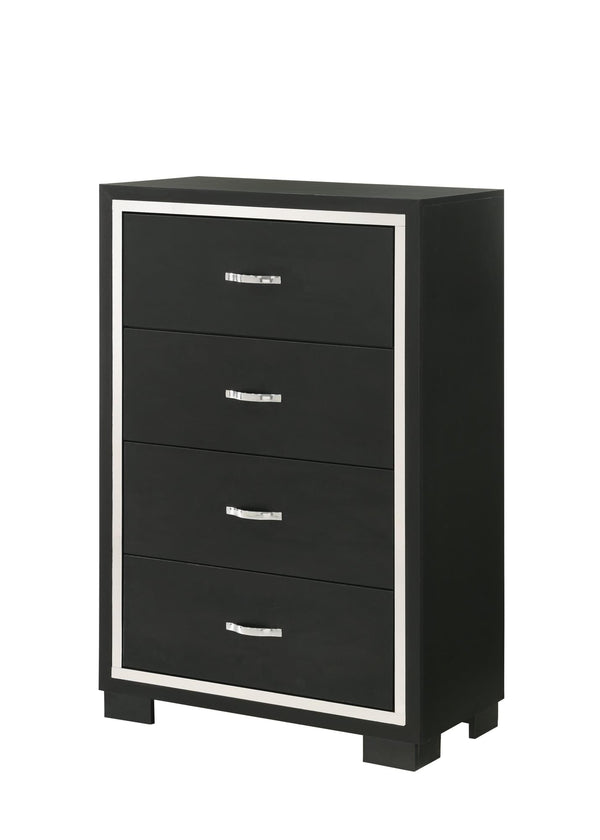 Gennro Black Modern Contemporary Solid Wood 5-Drawers Chest - front view