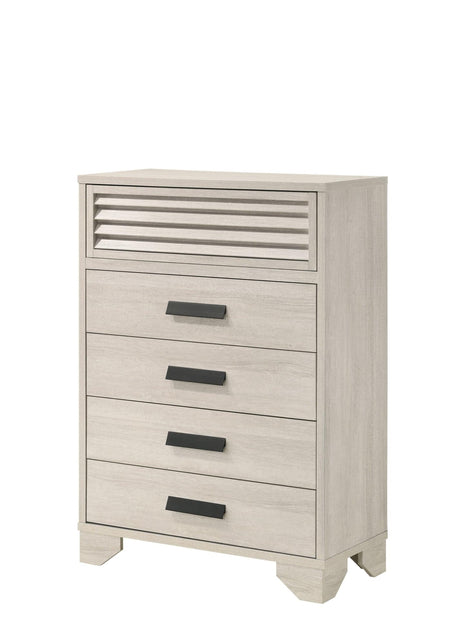Sarter white 5-drawer chest front view