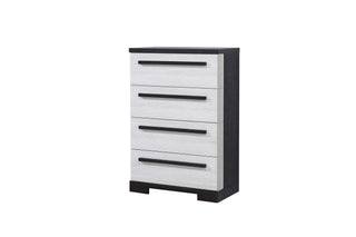 Remington Chalk Ebony 5-Drawer Chest angled view showing drawer fronts