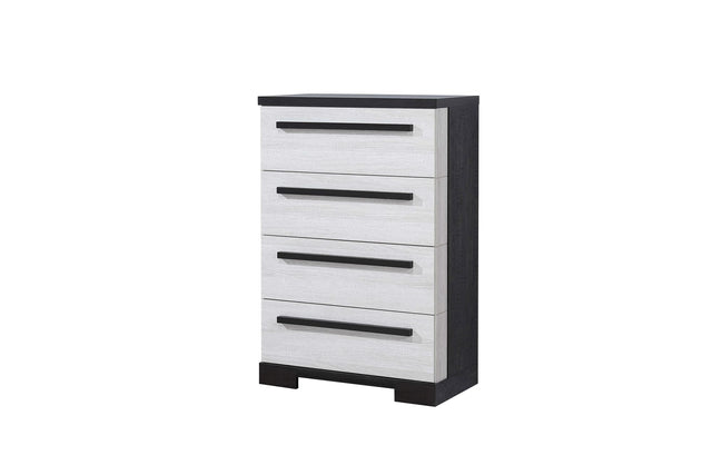 Remington Chalk Ebony 5-Drawer Chest angled view showing drawer fronts