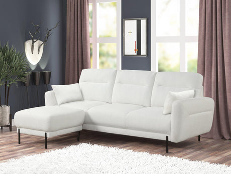 Lily Fur White Fabric Sectional sofa front view with ottoman