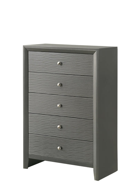 Denker Gunmetal Solid Wood Chest front view with 5 drawers