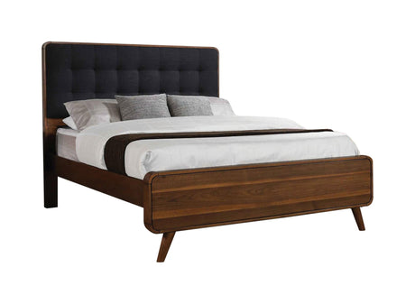 Robyn Dark Walnut King Bed with Upholstered Tufted Headboard front view