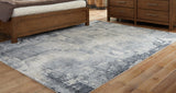 Langrich Blue gray cream abstract rectangular rug front view