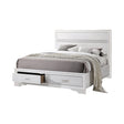 Miranda Queen Storage Bed in white angled view showing headboard shelf