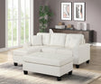 Naomi white faux leather sectional sofa side view with reversible chaise and ottoman