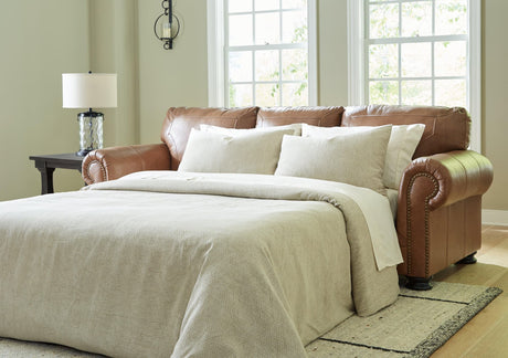 Carianna Caramel Leather Queen Sofa Sleeper front view