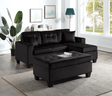 Naomi black velvet tufted sectional sofa with reversible chaise and ottoman, front view