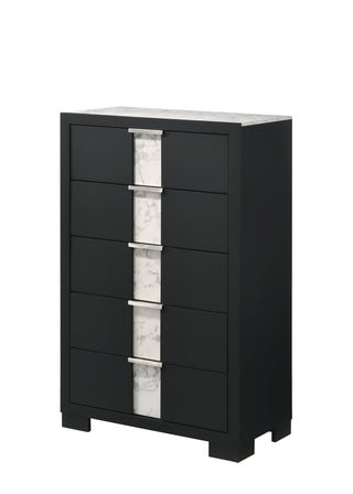 Rangley Black Marble 5-Drawer Solid Wood Chest front view