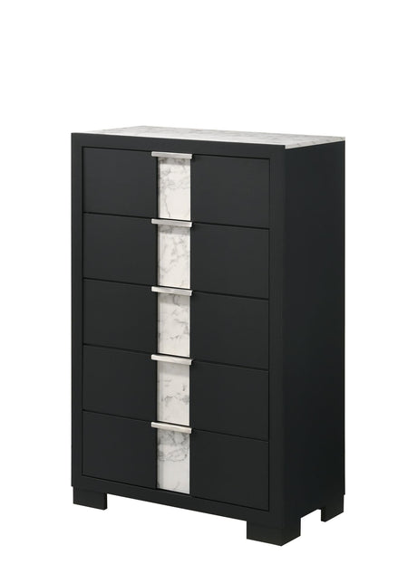 Rangley Black Marble 5-Drawer Solid Wood Chest front view