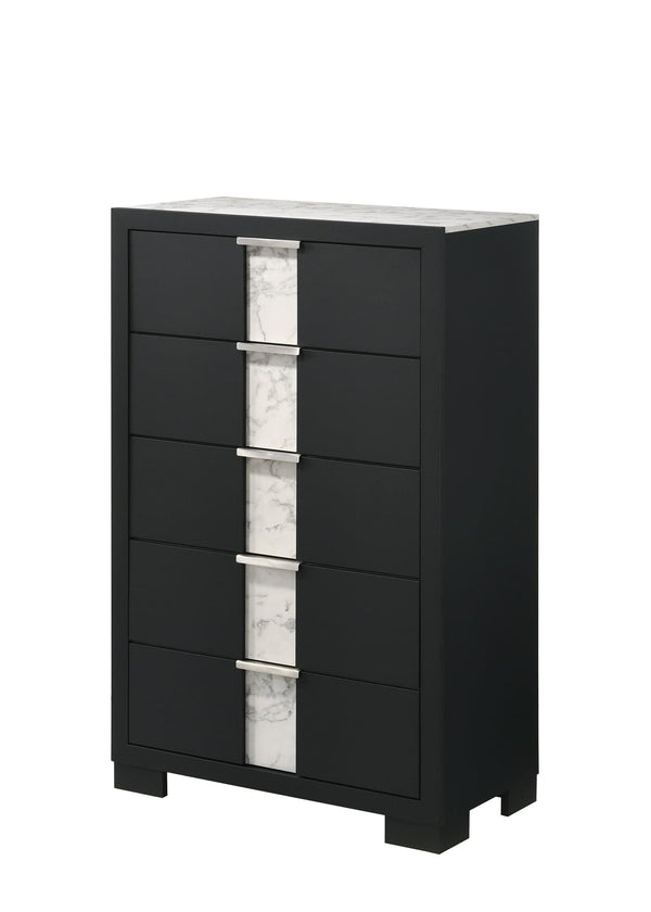Rangley Black Marble 5-Drawer Solid Wood Chest front view