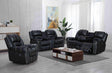 Lexington2023 Black Faux Leather Reclining Sofa with Drop-Down Table