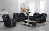 Lexington2023 Black Faux Leather Reclining Sofa with Drop-Down Table