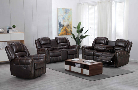 Lexington2023 Brown 3-piece reclining living room set in brown faux leather gel - front angle