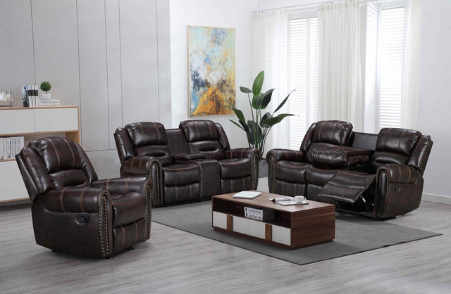 Lexington2023 Brown 3-piece reclining living room set in brown faux leather gel - front angle