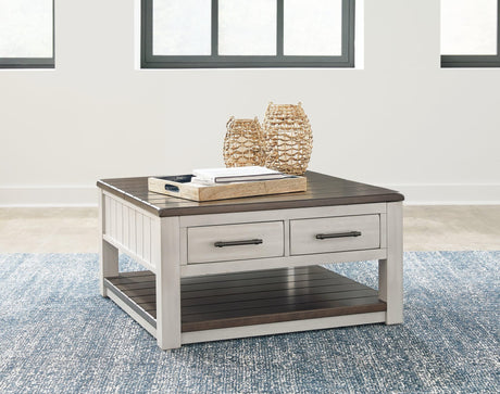 Darborn Gray and brown lift-top coffee table, front angle