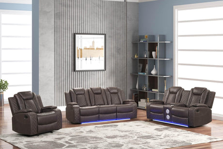 Luz Chocolate 3-piece faux leather reclining set, front angle