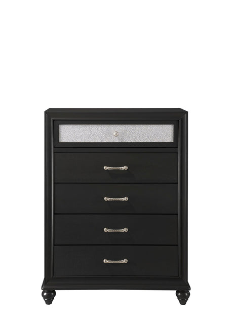 Lila Black 5-Drawer Chest front view showing drawers