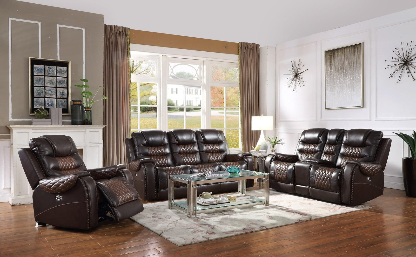 Harley Brown Power Reclining Set in brown leather - angled front view