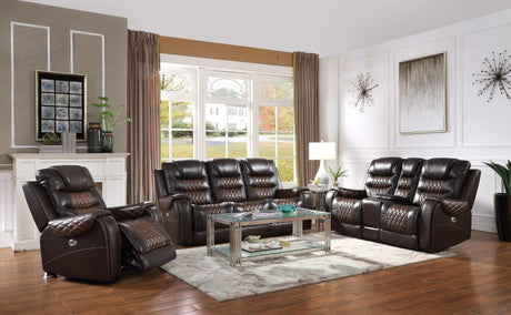 Harley Brown Power Reclining Set in brown leather - angled front view
