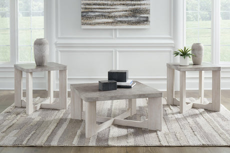 Garnilly Whitewash Table (Set of 3) - front angle showing all three tables