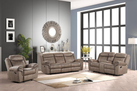 Andres brown faux leather 3-piece reclining living room set, front view