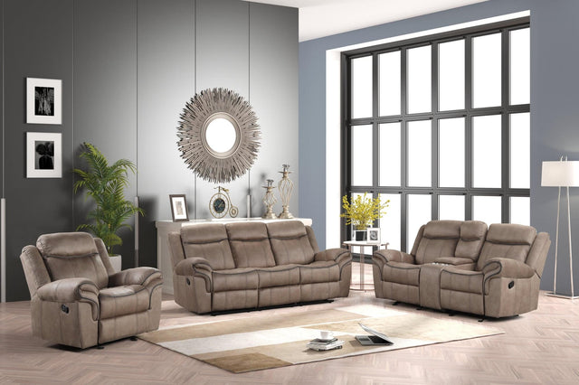 Andres brown faux leather 3-piece reclining living room set, front view