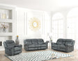 Andres Grey modern grey faux leather reclining 3-piece living room set - front view
