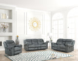 Andres Grey modern grey faux leather reclining 3-piece living room set - front view