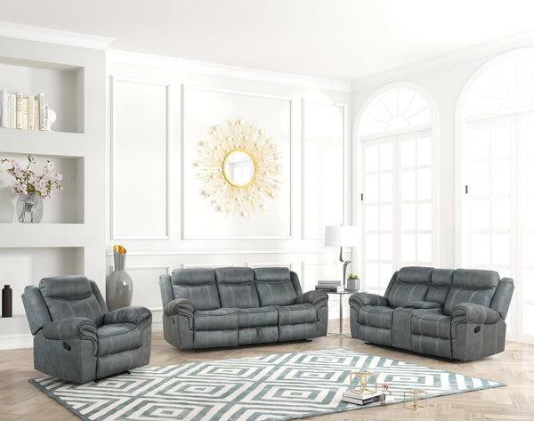 Andres Grey modern grey faux leather reclining 3-piece living room set - front view