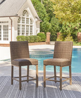Walton Bridge Driftwood Outdoor Bar Stool set showing front angle