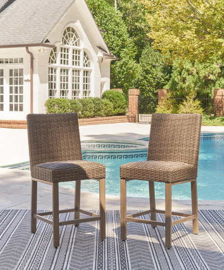 Walton Bridge Driftwood Outdoor Bar Stool set showing front angle