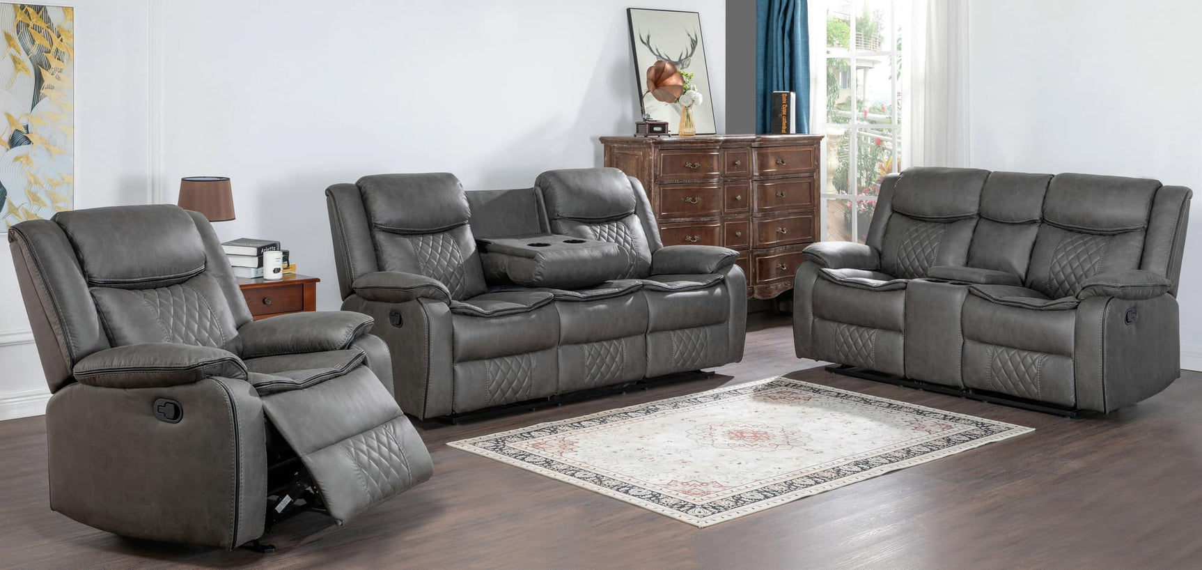 Weston Grey Faux Leather Reclining Sofa front view
